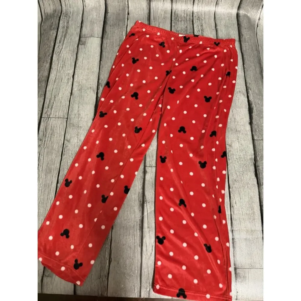 Women's DISNEY Plush Mickey Mouse PJ Pajama Pants Lounge Red Large 12/14 - Picture 2 of 8
